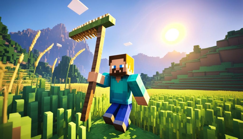 Harvesting Wheat in Minecraft PE Harvesting Wheat in Minecraft PE